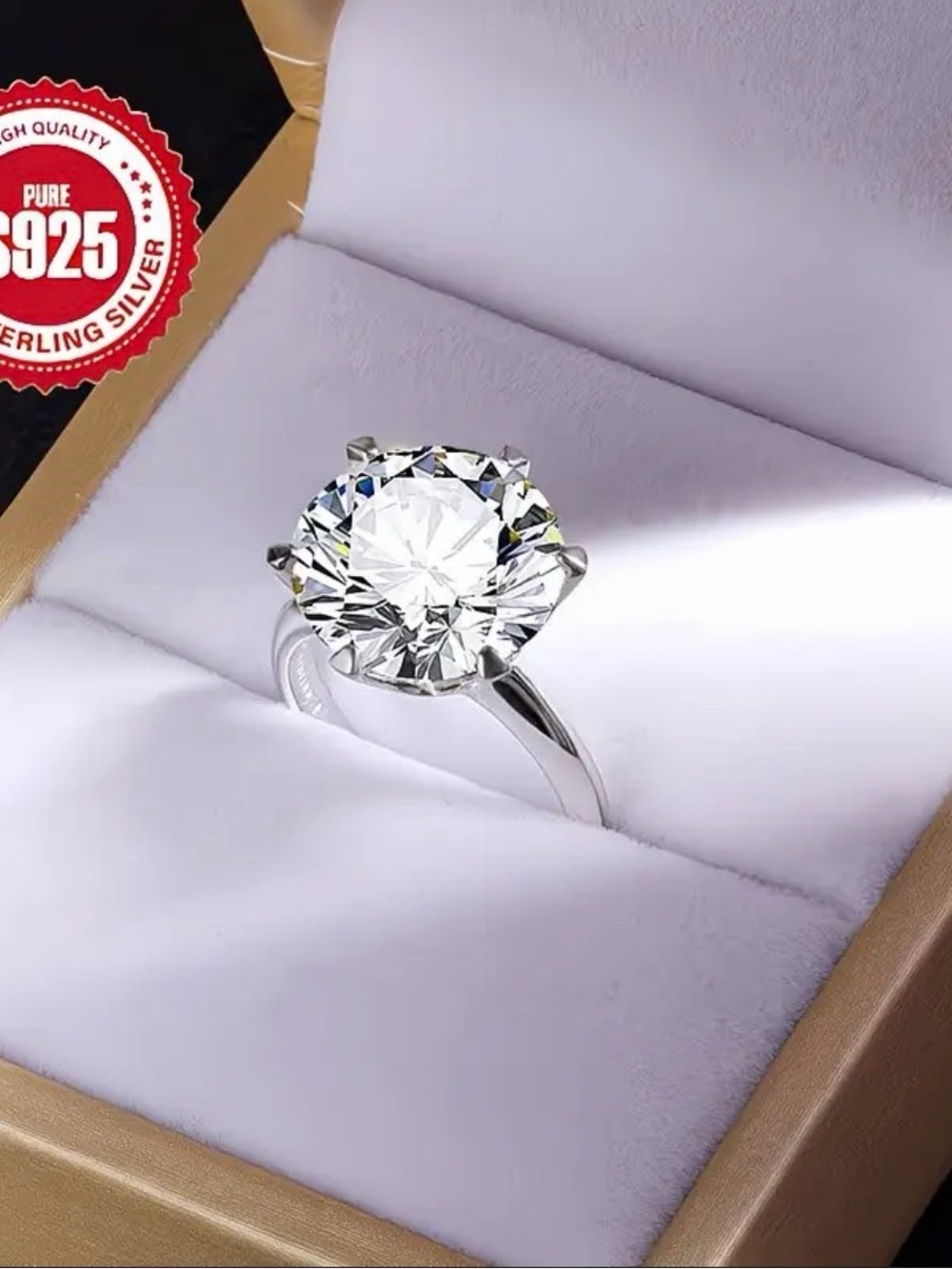Classic Sterling Silver Solitaire Ring in White